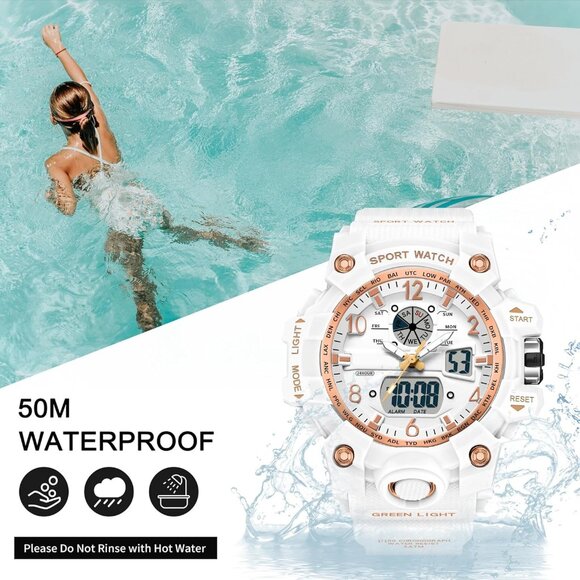 Women's Digital Watch Waterproof Sport Watch Analog Wristwatch Military Tactical - Picture 4 of 5